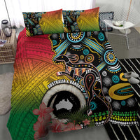 Vanuatu and Australia Together Bedding Set Kangaroo with Pig Tusk Indigenous Pattern