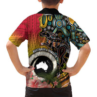 Vanuatu and Australia Together Family Matching Tank Maxi Dress and Hawaiian Shirt Kangaroo with Pig Tusk Indigenous Pattern LT03 - Polynesian Pride