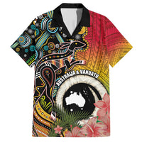 Vanuatu and Australia Together Family Matching Tank Maxi Dress and Hawaiian Shirt Kangaroo with Pig Tusk Indigenous Pattern LT03 Dad's Shirt - Short Sleeve Black - Polynesian Pride