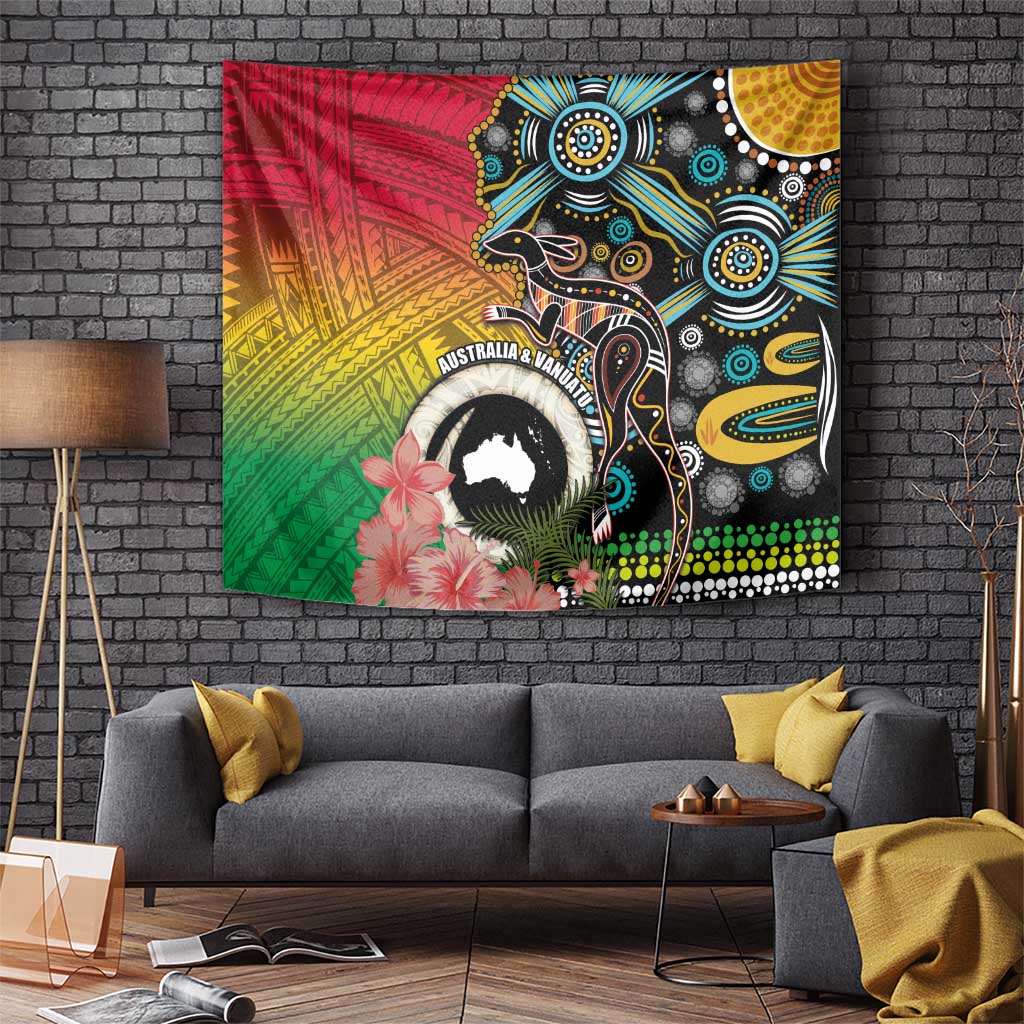 Vanuatu and Australia Together Tapestry Kangaroo with Pig Tusk Indigenous Pattern