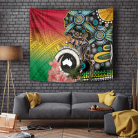 Vanuatu and Australia Together Tapestry Kangaroo with Pig Tusk Indigenous Pattern