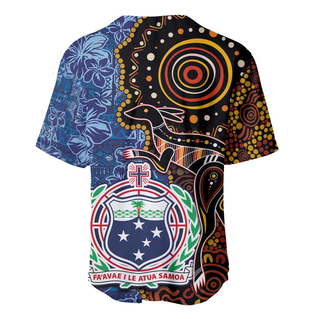 Samoa and Australia Together Baseball Jersey Kangaroo and Tribal Hibiscus Aboriginal Pattern LT03 - Polynesian Pride