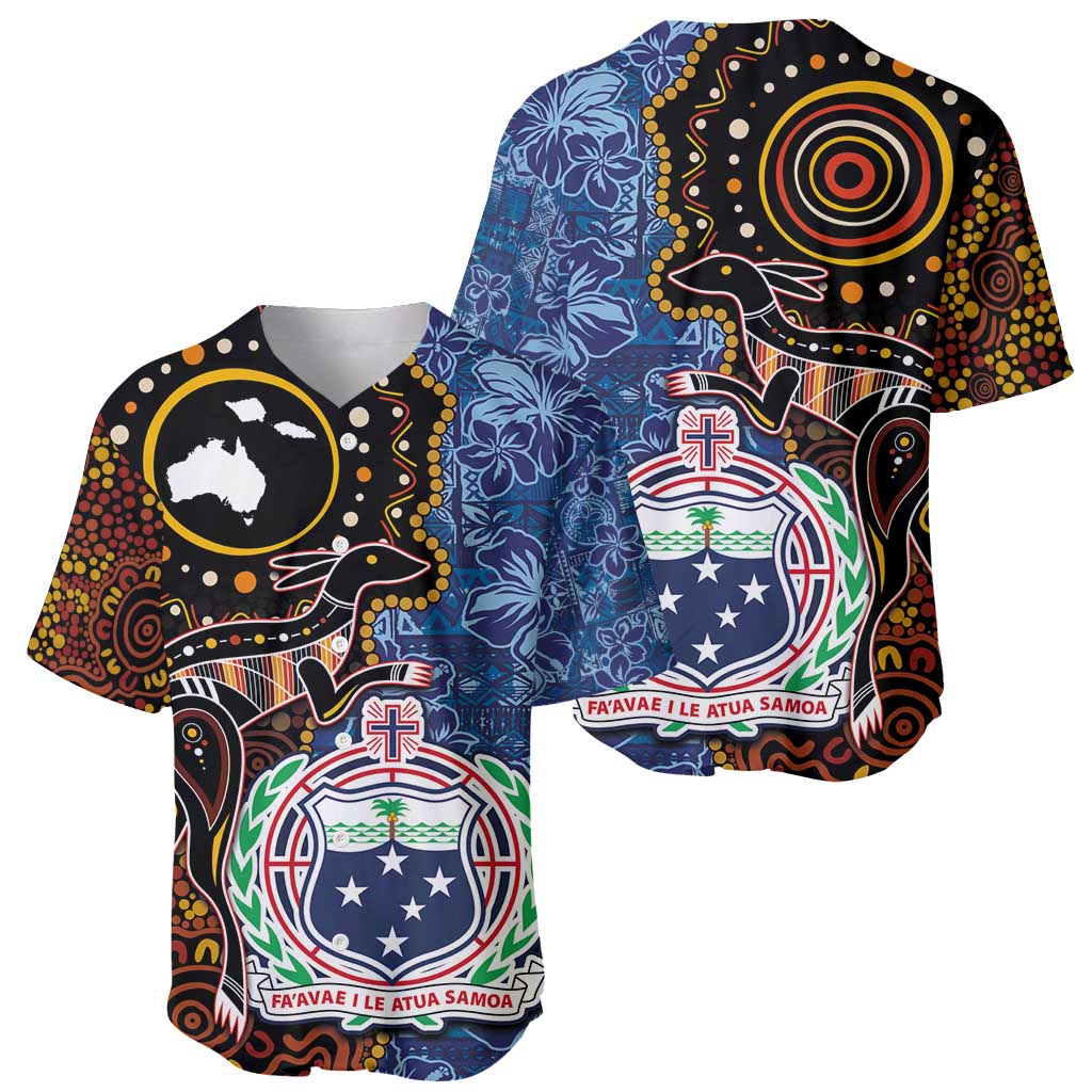 Samoa and Australia Together Baseball Jersey Kangaroo and Tribal Hibiscus Aboriginal Pattern LT03 - Polynesian Pride