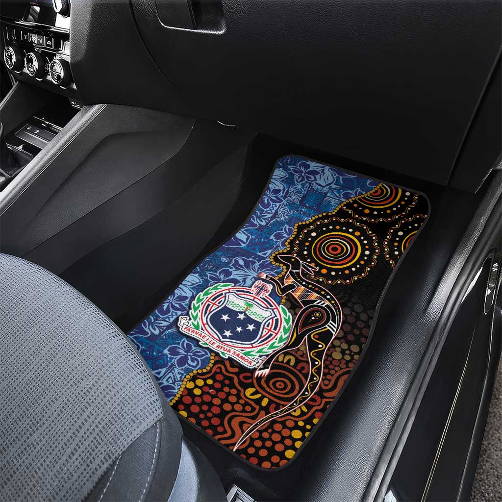Samoa and Australia Together Car Mats Kangaroo and Tribal Hibiscus Aboriginal Pattern