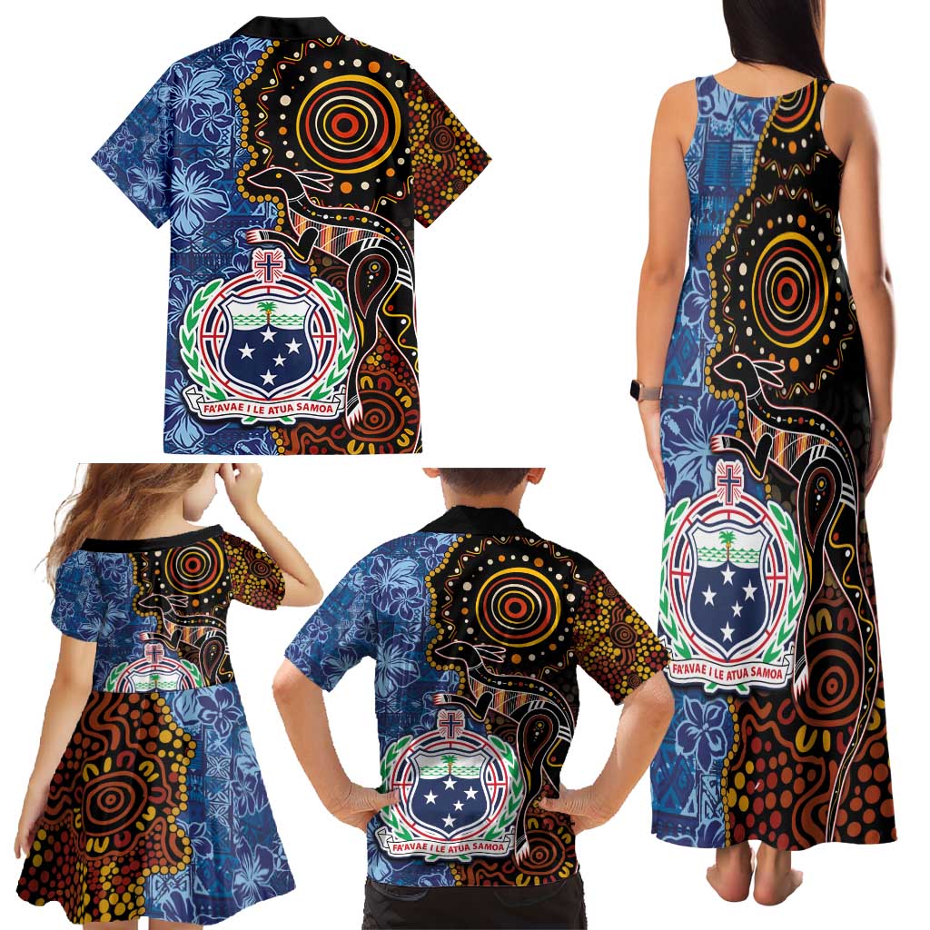 Samoa and Australia Together Family Matching Tank Maxi Dress and Hawaiian Shirt Kangaroo and Tribal Hibiscus Aboriginal Pattern