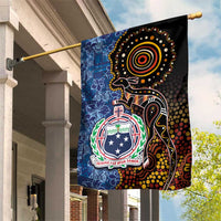 Samoa and Australia Together Garden Flag Kangaroo and Tribal Hibiscus Aboriginal Pattern