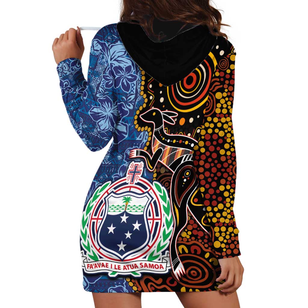 Samoa and Australia Together Hoodie Dress Kangaroo and Tribal Hibiscus Aboriginal Pattern LT03 - Polynesian Pride