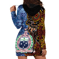 Samoa and Australia Together Hoodie Dress Kangaroo and Tribal Hibiscus Aboriginal Pattern LT03 - Polynesian Pride
