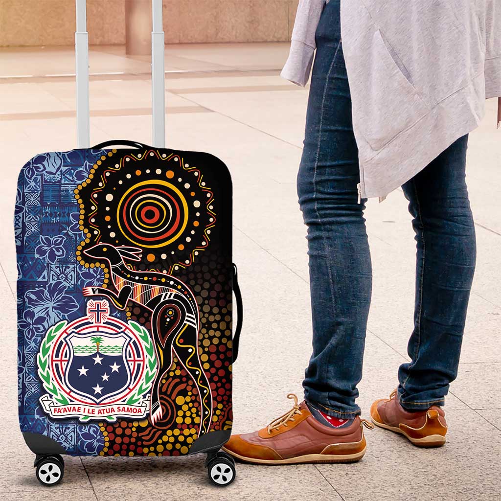 Samoa and Australia Together Luggage Cover Kangaroo and Tribal Hibiscus Aboriginal Pattern LT03 Blue - Polynesian Pride