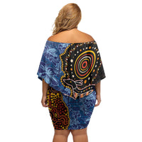 Samoa and Australia Together Off Shoulder Short Dress Kangaroo and Tribal Hibiscus Aboriginal Pattern LT03 - Polynesian Pride