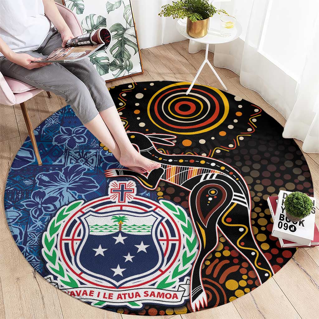 Samoa and Australia Together Round Carpet Kangaroo and Tribal Hibiscus Aboriginal Pattern LT03 - Polynesian Pride