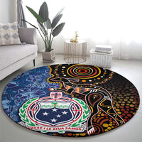 Samoa and Australia Together Round Carpet Kangaroo and Tribal Hibiscus Aboriginal Pattern LT03 - Polynesian Pride