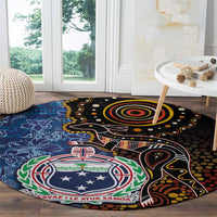 Samoa and Australia Together Round Carpet Kangaroo and Tribal Hibiscus Aboriginal Pattern LT03 - Polynesian Pride