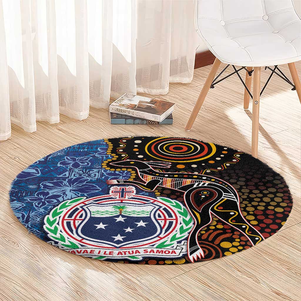 Samoa and Australia Together Round Carpet Kangaroo and Tribal Hibiscus Aboriginal Pattern LT03 - Polynesian Pride