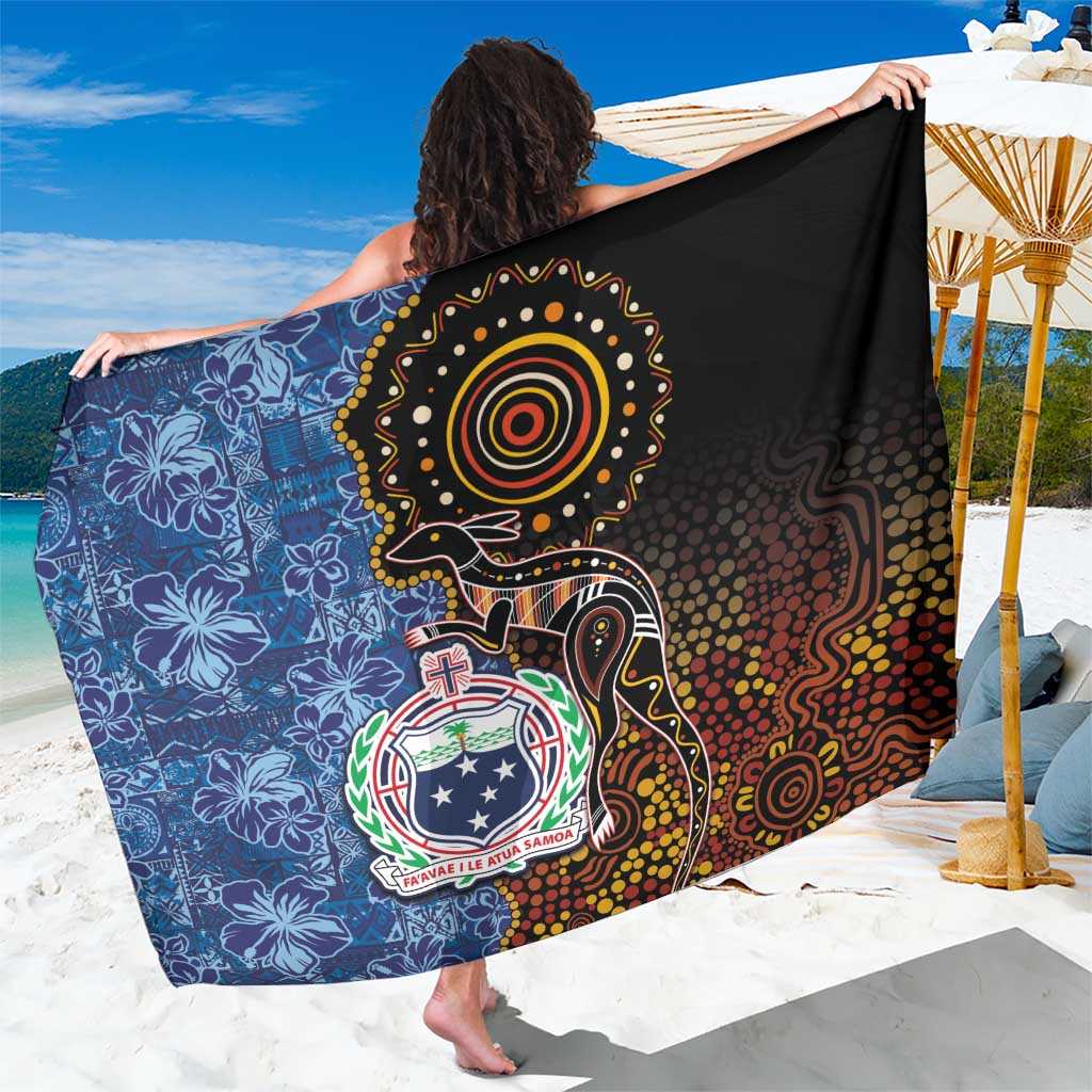 Samoa and Australia Together Sarong Kangaroo and Tribal Hibiscus Aboriginal Pattern LT03 One Size 44 x 66 inches Blue - Polynesian Pride