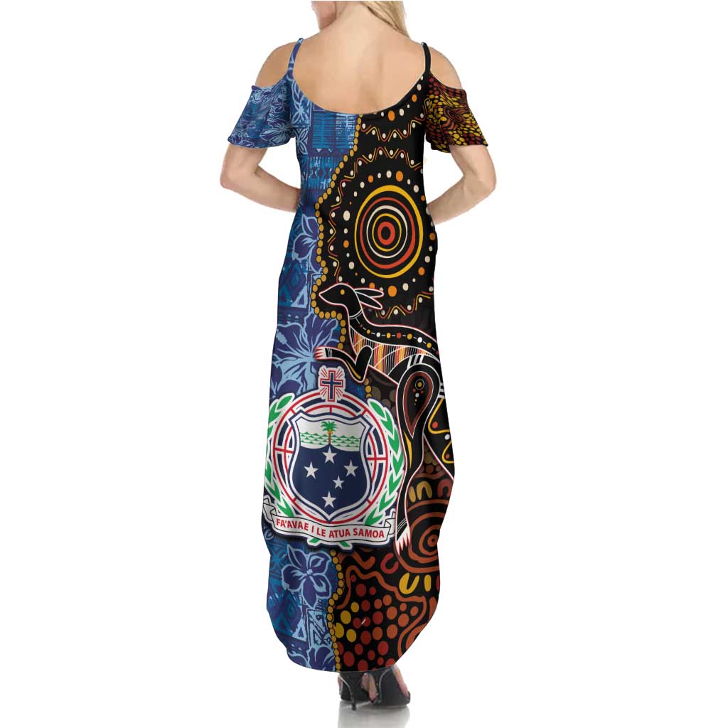 Samoa and Australia Together Summer Maxi Dress Kangaroo and Tribal Hibiscus Aboriginal Pattern LT03 - Polynesian Pride