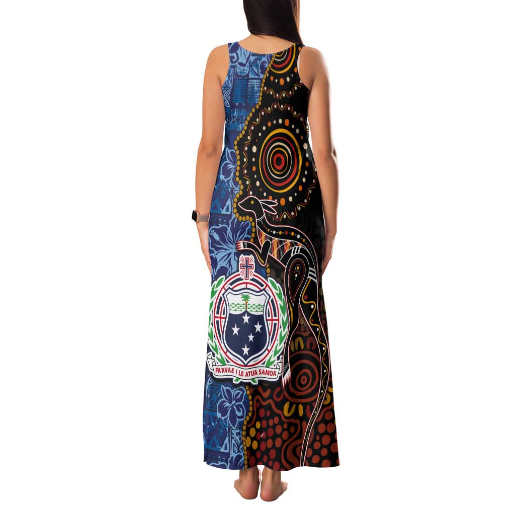 Samoa and Australia Together Tank Maxi Dress Kangaroo and Tribal Hibiscus Aboriginal Pattern LT03 - Polynesian Pride