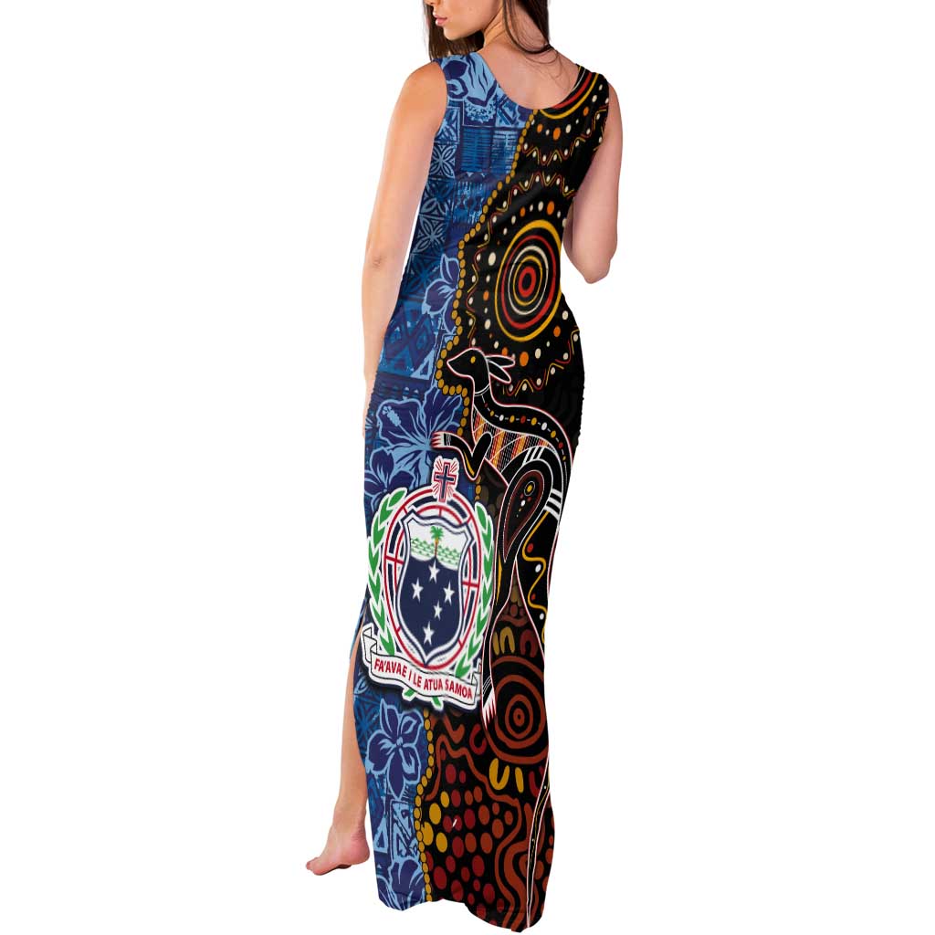 Samoa and Australia Together Tank Maxi Dress Kangaroo and Tribal Hibiscus Aboriginal Pattern LT03 - Polynesian Pride