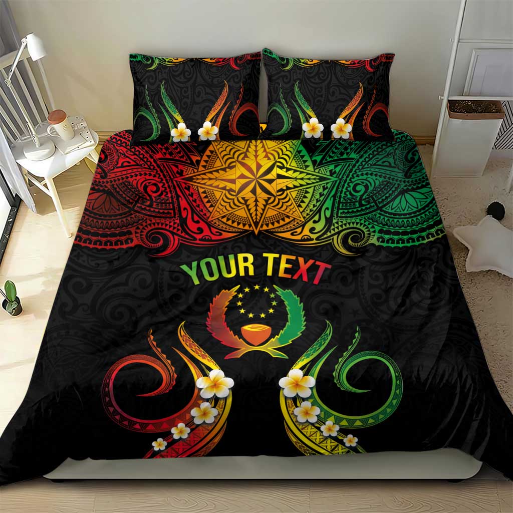 Personalised Pohnpei Independence Day Bedding Set Polynesian Tattoo and Plumeria Reggae Color
