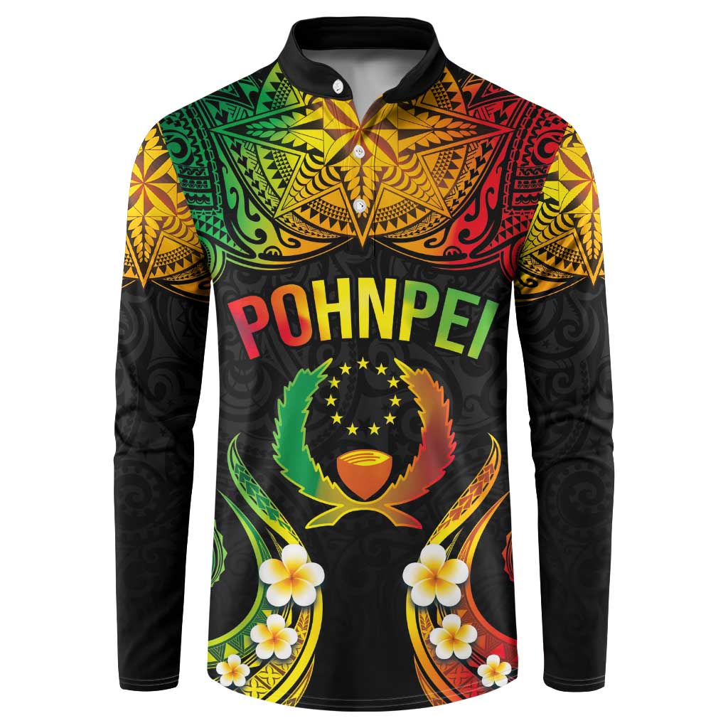 Personalised Pohnpei Independence Day Button Sweatshirt Polynesian Tattoo and Plumeria Reggae Color LT03 Reggae - Polynesian Pride
