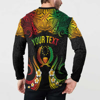 Personalised Pohnpei Independence Day Button Sweatshirt Polynesian Tattoo and Plumeria Reggae Color