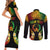 Personalised Pohnpei Independence Day Couples Matching Short Sleeve Bodycon Dress and Long Sleeve Button Shirt Polynesian Tattoo and Plumeria Reggae Color