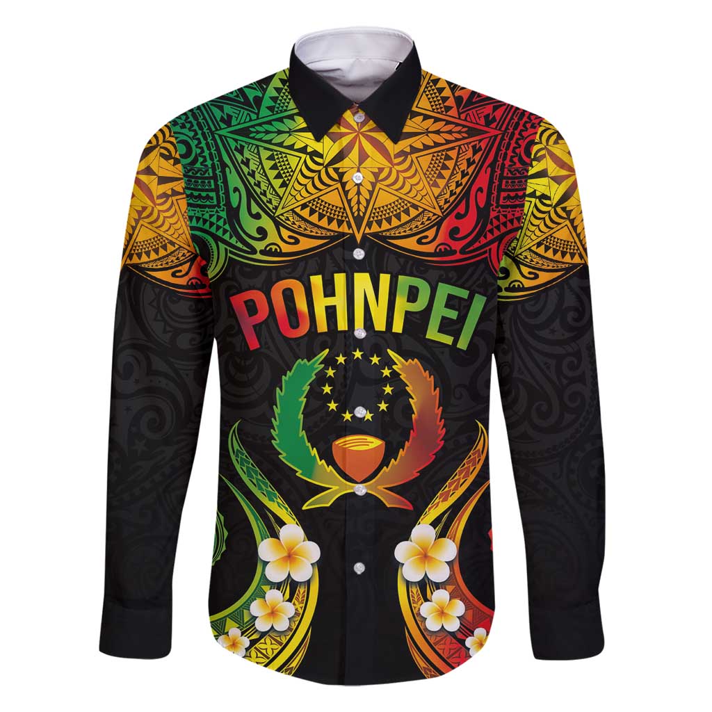 Personalised Pohnpei Independence Day Family Matching Mermaid Dress and Hawaiian Shirt Polynesian Tattoo and Plumeria Reggae Color