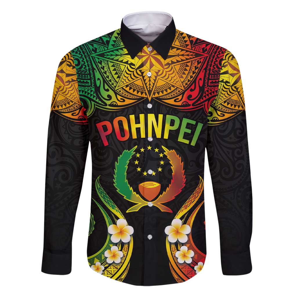 Personalised Pohnpei Independence Day Family Matching Short Sleeve Bodycon Dress and Hawaiian Shirt Polynesian Tattoo and Plumeria Reggae Color