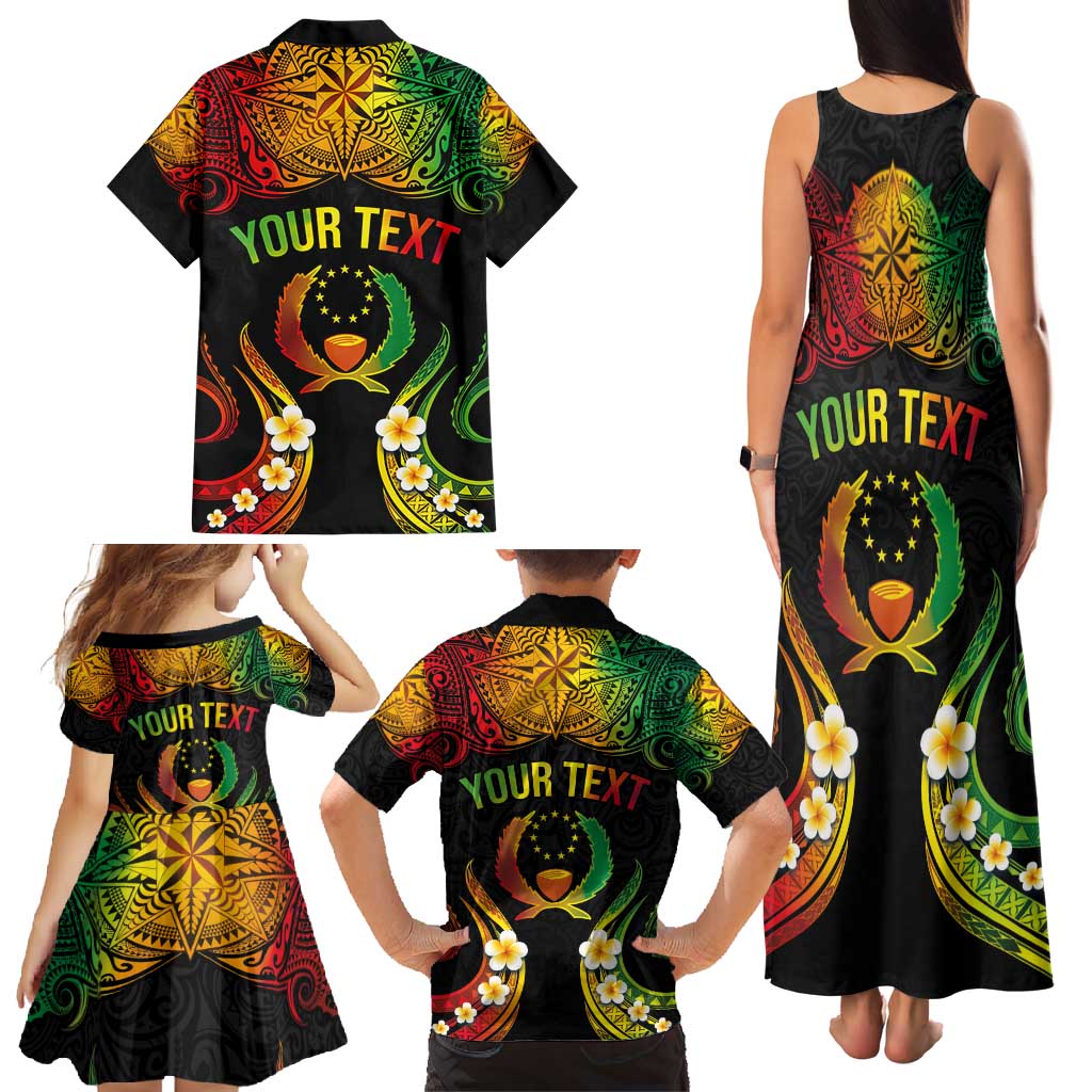 Personalised Pohnpei Independence Day Family Matching Tank Maxi Dress and Hawaiian Shirt Polynesian Tattoo and Plumeria Reggae Color