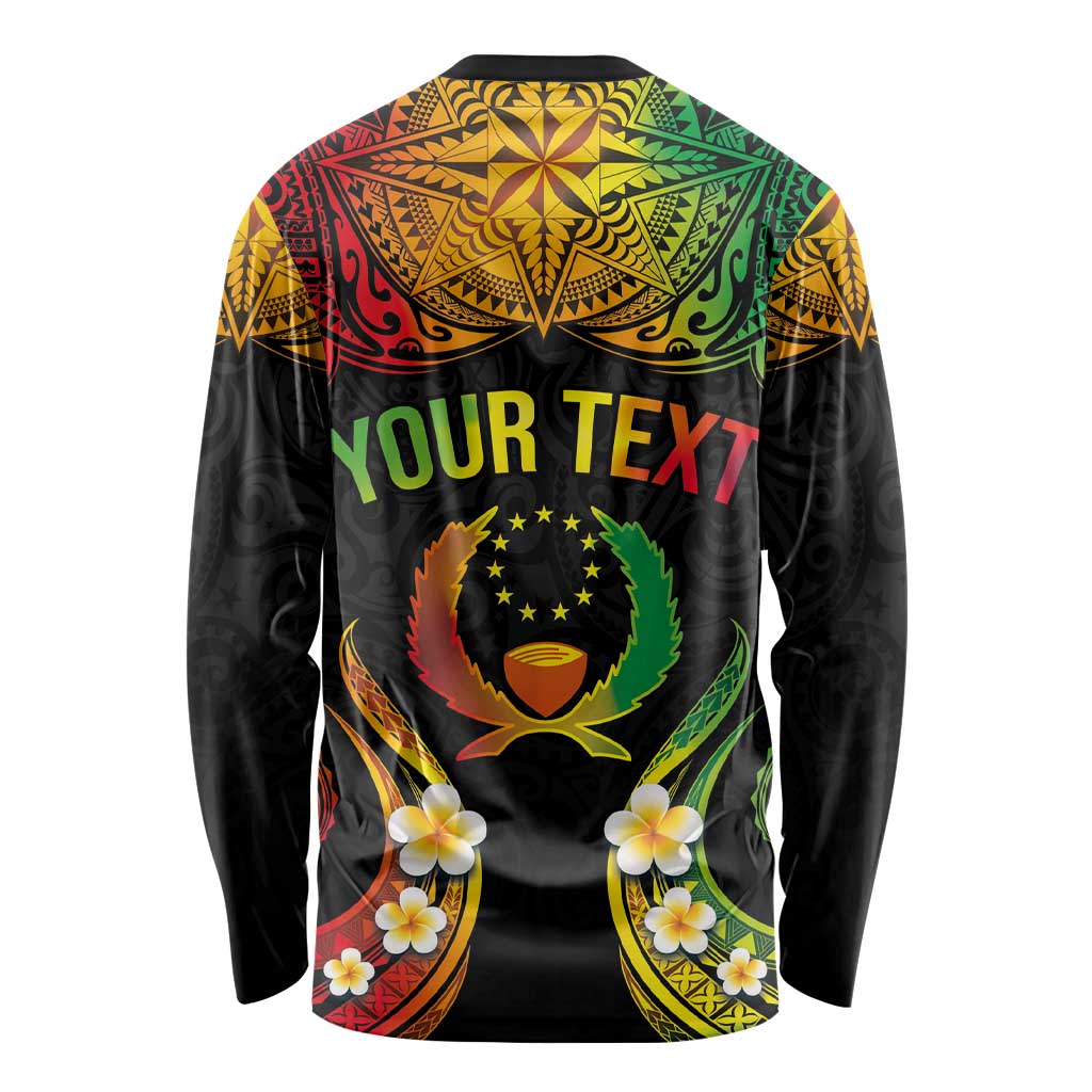 Personalised Pohnpei Independence Day Long Sleeve Shirt Polynesian Tattoo and Plumeria Reggae Color