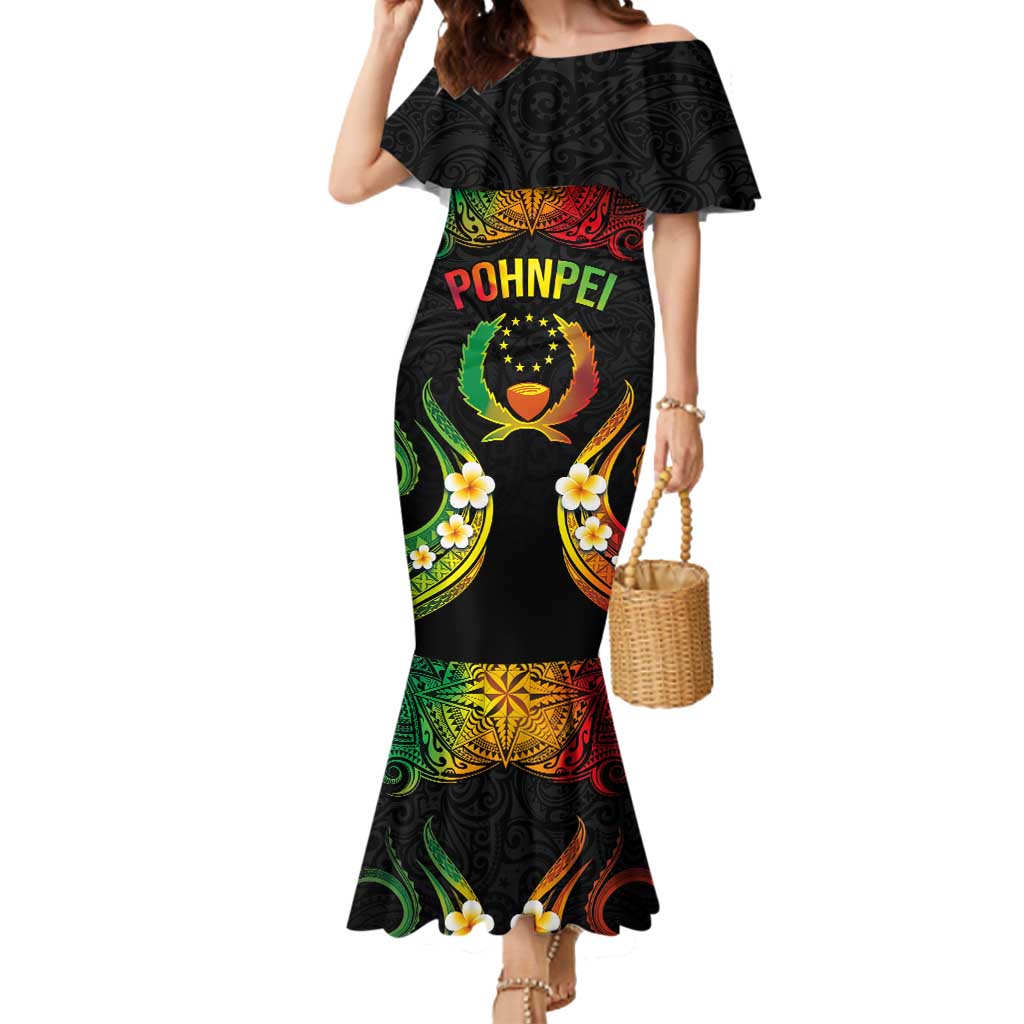 Personalised Pohnpei Independence Day Mermaid Dress Polynesian Tattoo and Plumeria Reggae Color LT03 Women Reggae - Polynesian Pride