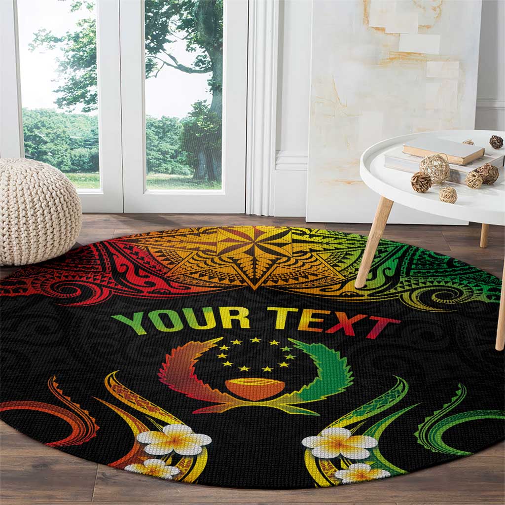 Personalised Pohnpei Independence Day Round Carpet Polynesian Tattoo and Plumeria Reggae Color