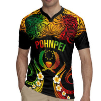 Personalised Pohnpei Independence Day Rugby Jersey Polynesian Tattoo and Plumeria Reggae Color