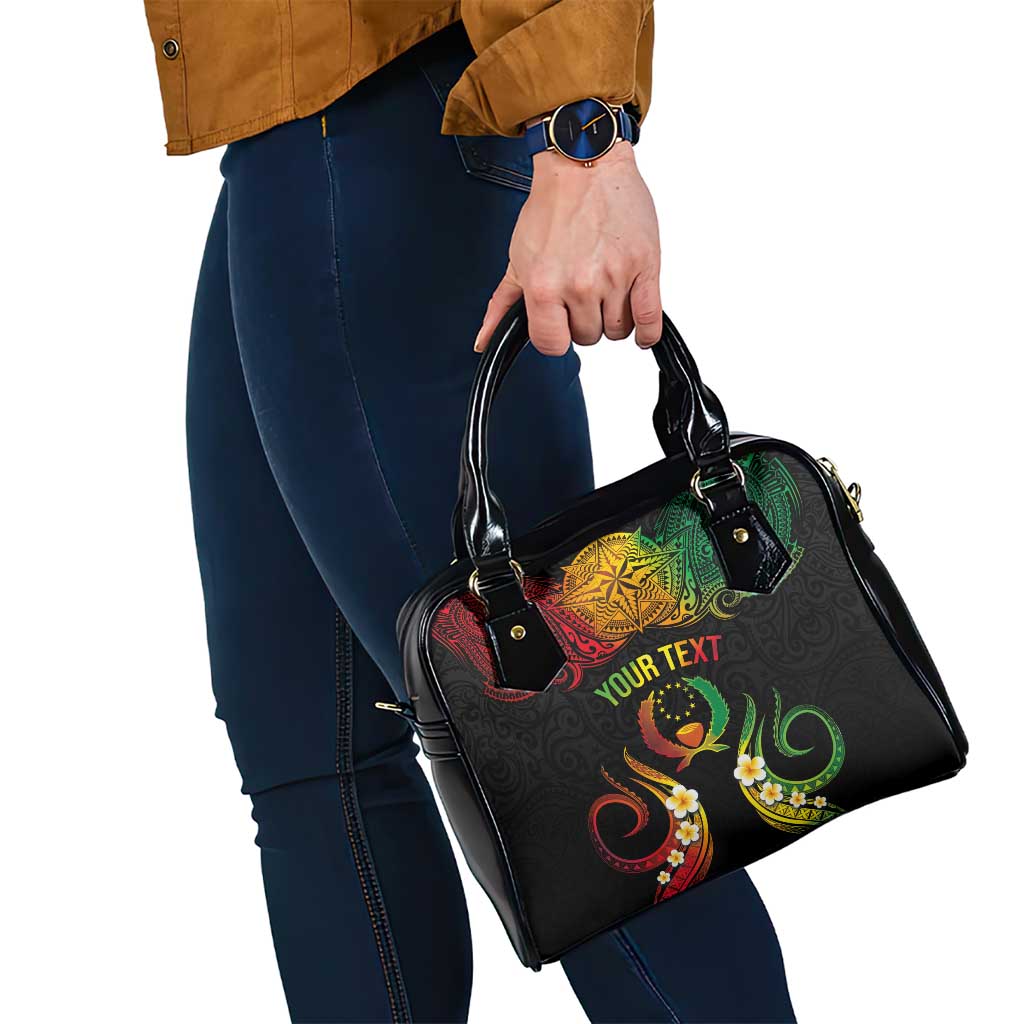 Personalised Pohnpei Independence Day Shoulder Handbag Polynesian Tattoo and Plumeria Reggae Color
