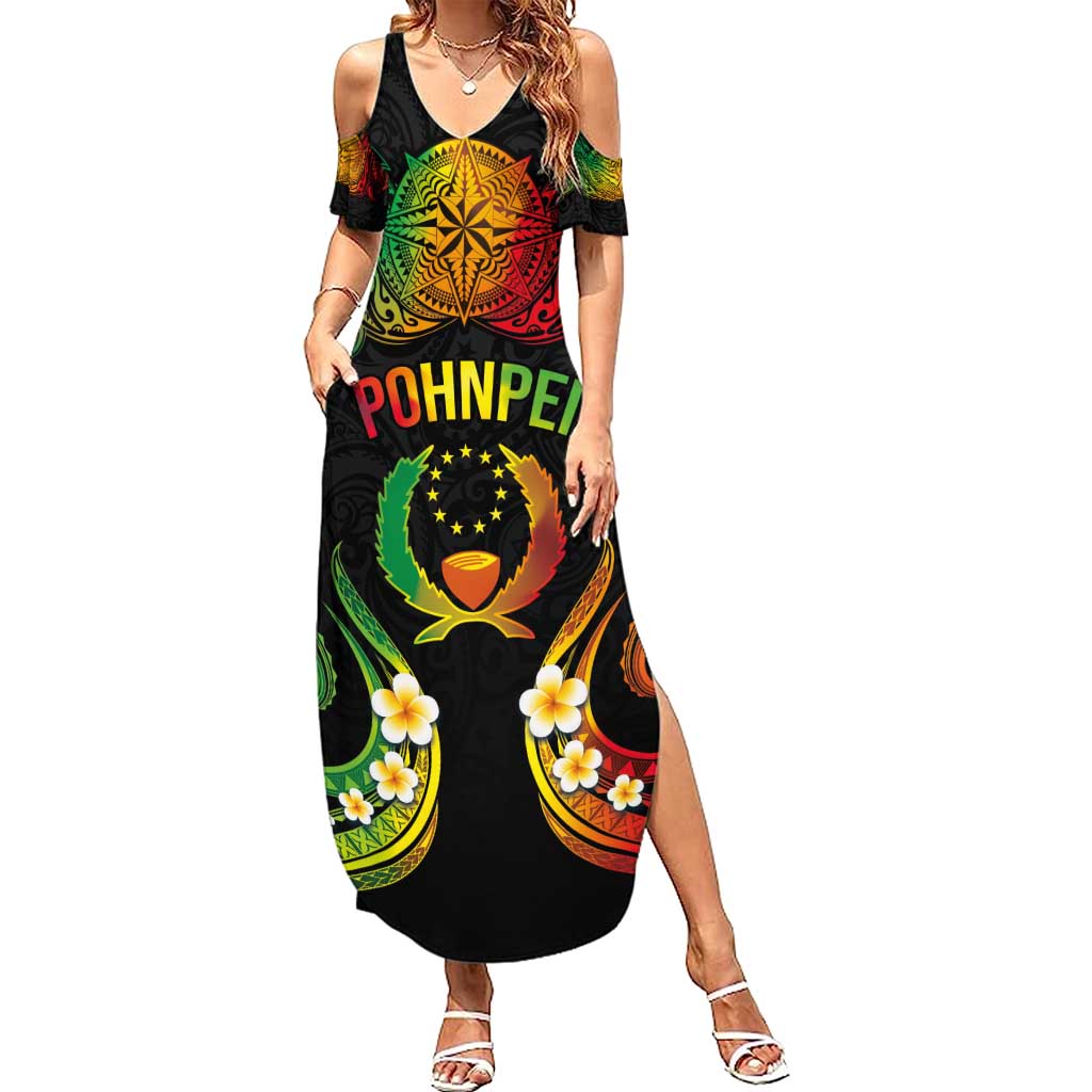 Personalised Pohnpei Independence Day Summer Maxi Dress Polynesian Tattoo and Plumeria Reggae Color LT03 Women Reggae - Polynesian Pride