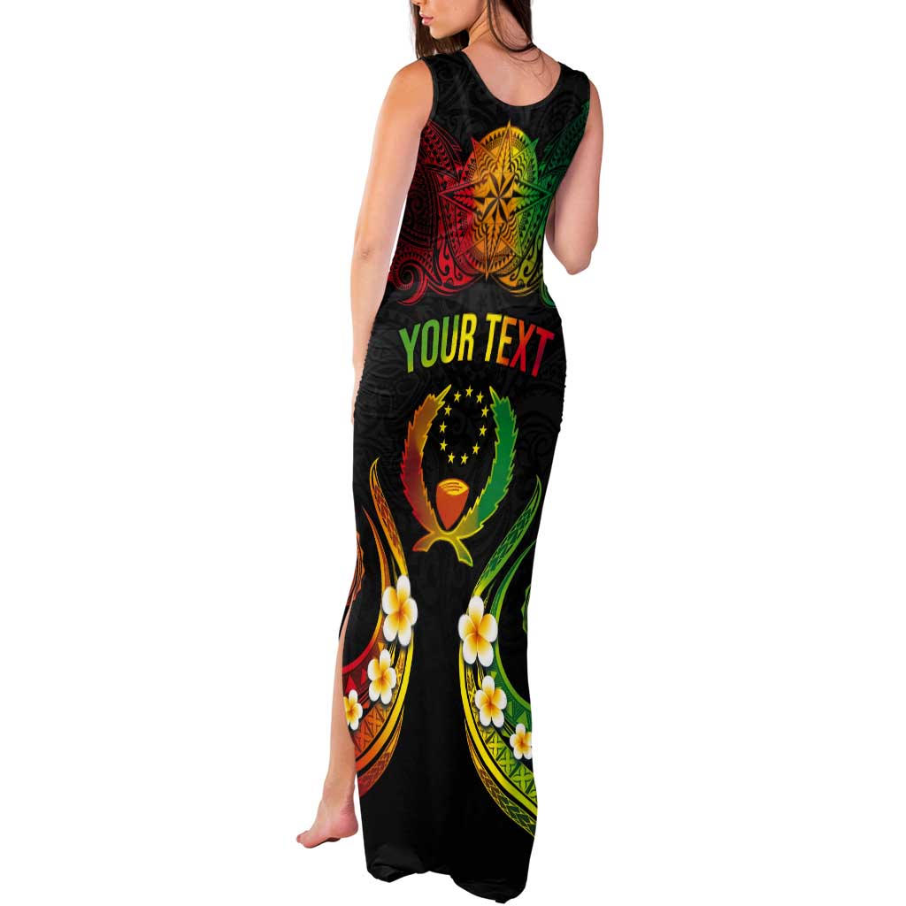 Personalised Pohnpei Independence Day Tank Maxi Dress Polynesian Tattoo and Plumeria Reggae Color
