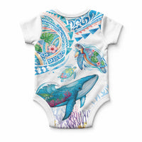 Hawaiian Turtles and Whales Baby Onesie Polynesian Tropical Tattoo Ocean Style