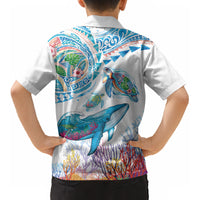 Hawaiian Turtles and Whales Kid Hawaiian Shirt Polynesian Tropical Tattoo Ocean Style