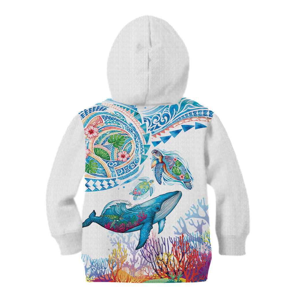 Hawaiian Turtles and Whales Kid Hoodie Polynesian Tropical Tattoo Ocean Style