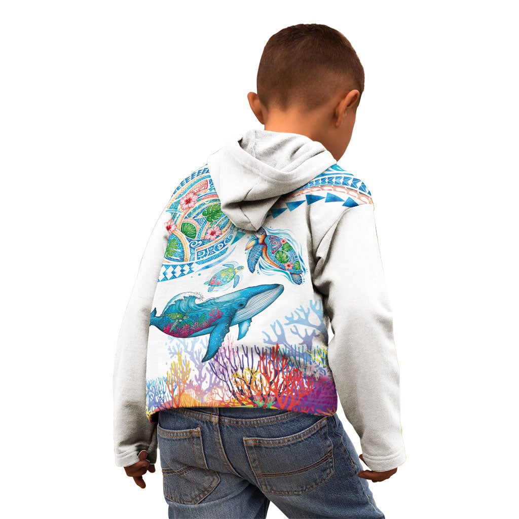 Hawaiian Turtles and Whales Kid Hoodie Polynesian Tropical Tattoo Ocean Style