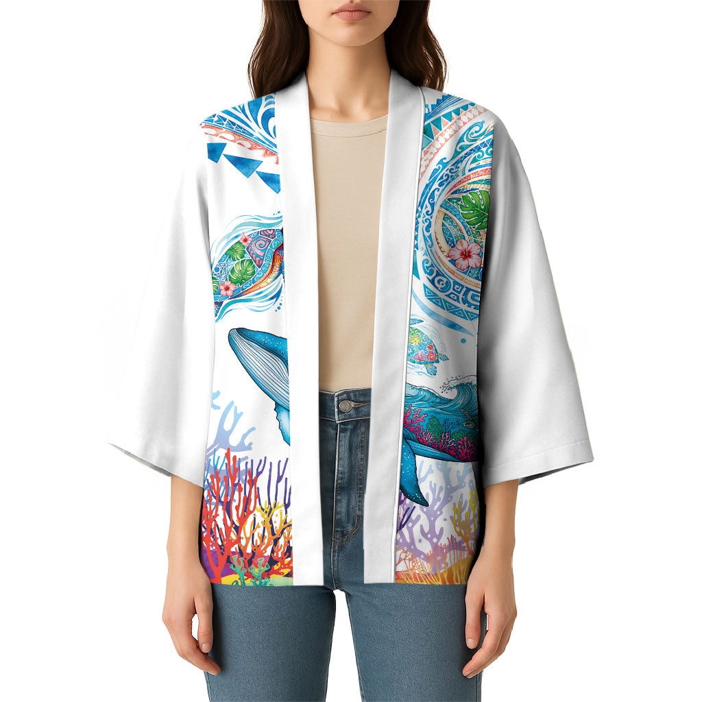 Hawaiian Turtles and Whales Kimono Polynesian Tropical Tattoo Ocean Style