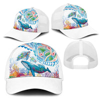 Hawaiian Turtles and Whales Mesh Trucker Cap Polynesian Tropical Tattoo Ocean Style