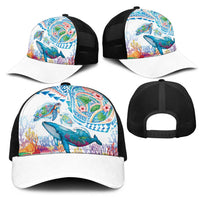 Hawaiian Turtles and Whales Mesh Trucker Cap Polynesian Tropical Tattoo Ocean Style