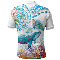 Hawaiian Turtles and Whales Polo Shirt Polynesian Tropical Tattoo Ocean Style