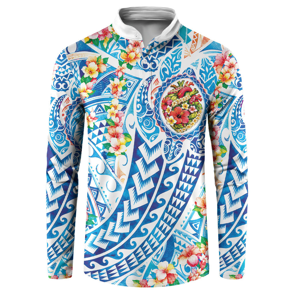 Hawaiian Turtle and Lei Button Sweatshirt Tribal Kakau and Tropical Plants Human Heart LT03 Multicolor - Polynesian Pride