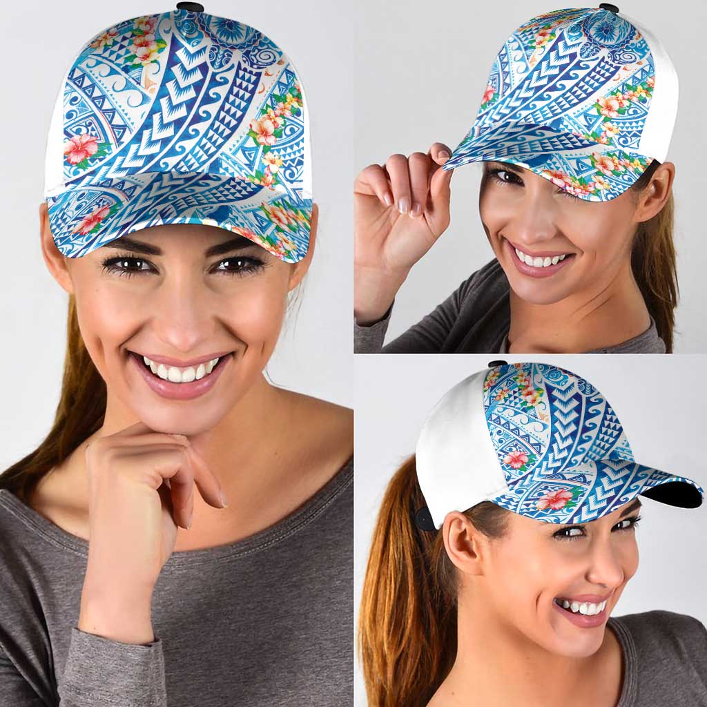 Hawaiian Turtle and Lei Classic Cap Tribal Kakau and Tropical Plants Watercolor Style