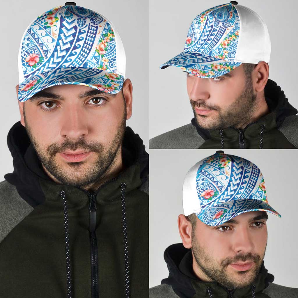 Hawaiian Turtle and Lei Classic Cap Tribal Kakau and Tropical Plants Watercolor Style