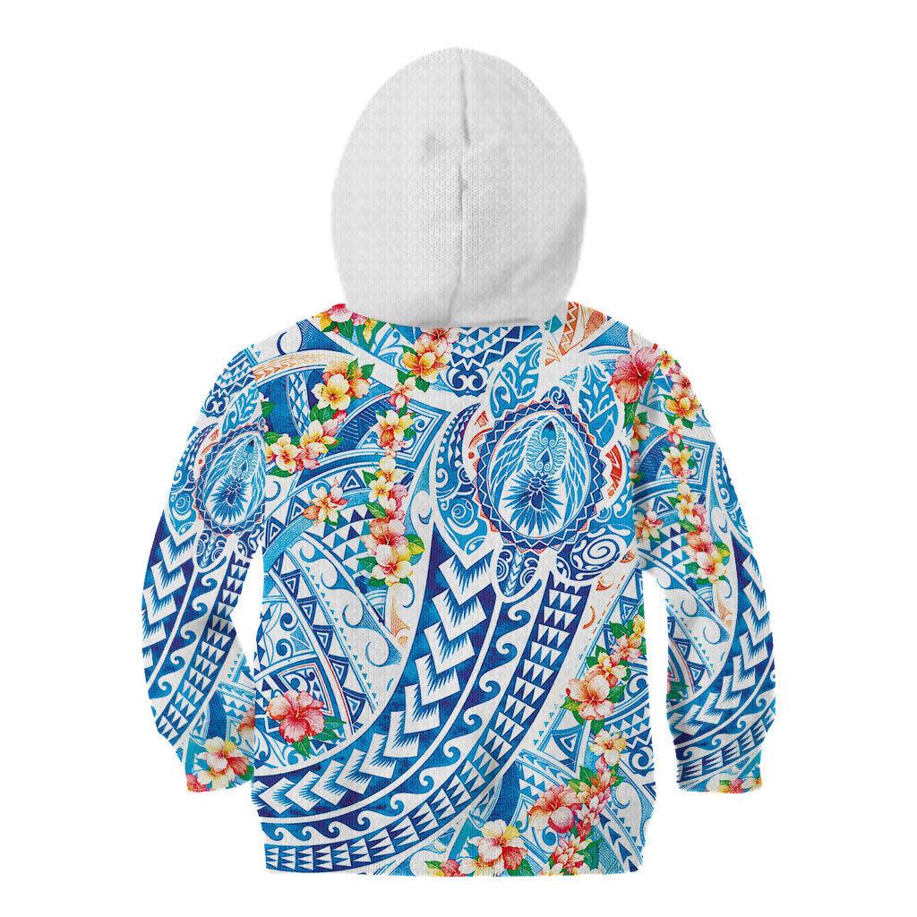 Hawaiian Turtle and Lei Kid Hoodie Tribal Kakau and Tropical Plants Human Heart