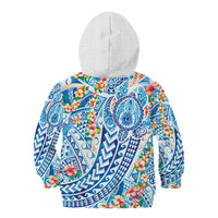 Hawaiian Turtle and Lei Kid Hoodie Tribal Kakau and Tropical Plants Human Heart
