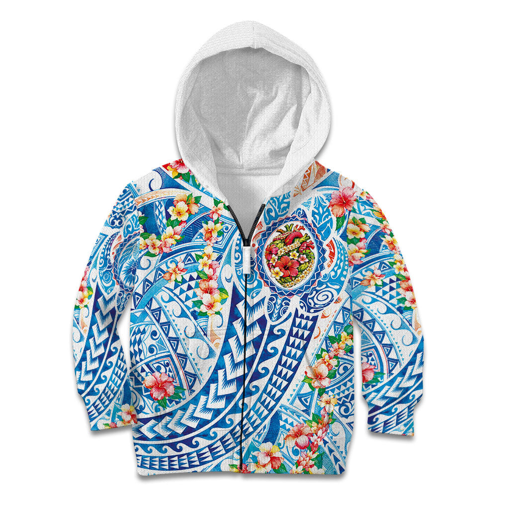 Hawaiian Turtle and Lei Kid Hoodie Tribal Kakau and Tropical Plants Human Heart
